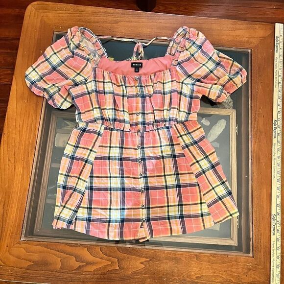 Torrid Size 0 Peach Yellow Checkered Fit & Flare Buttons Adorable - Picture 8 of 13